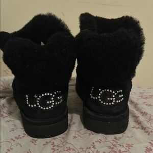 UGG Black Shearling Boots with Rhinestone Logo